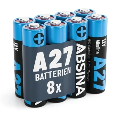 Afbeelding van ABSINA 8 x 27 A 12 V batterij voor garagedeuropener en nog veel meer alkaline mini lekvrij met lange houdbaarheid