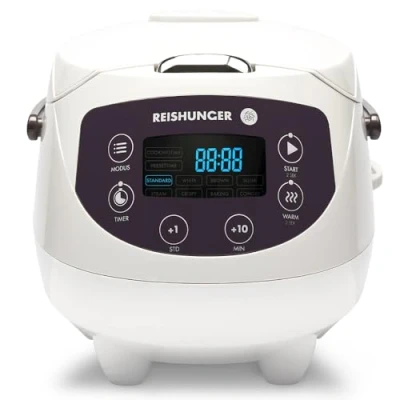 Afbeelding van Reishunger Digitale Mini Rijstkoker in Wit Multicooker met 8 programma&#039;s, stoominzet, premium binnenpan, timer en warmhoudfunctie Rijst voor maximaal 3 personen