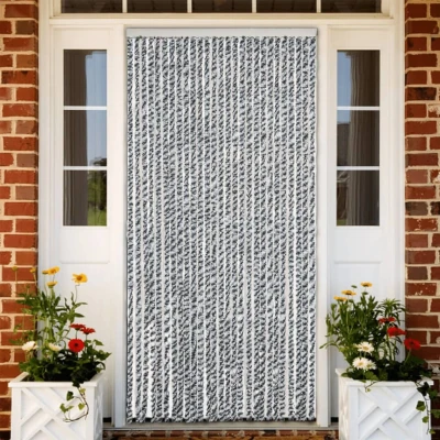 Afbeelding van Vliegengordijn 118x220 cm chenille grijs en zwart wit