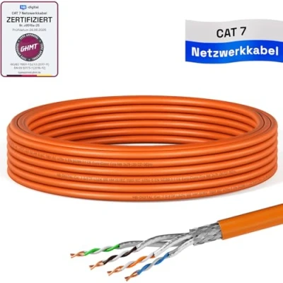Afbeelding van HB DIGITAL 10 m CAT.7 Netwerkkabel, LAN kabel, installatiekabel, AWG 23 puur koper S/FTP PiMF LSZH, halogeenvrij, RoHS compliant, Ethernet datakabel, PoE, Gbit/s, GHMT