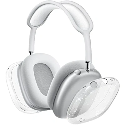Afbeelding van VICHYIE Hoes voor Airpods Max, doorzichtige zachte TPU hoes, krasbestendig, transparante accessoires, beschermhoes Max hoofdtelefoon (transparante glitter)