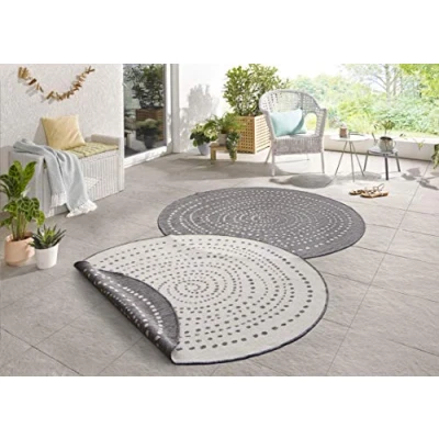Afbeelding van Rond Buitenkleed Duo Dots Creme 123vloerkleed.nl is de online webshop voor vloerkleden en woonaccessoires.