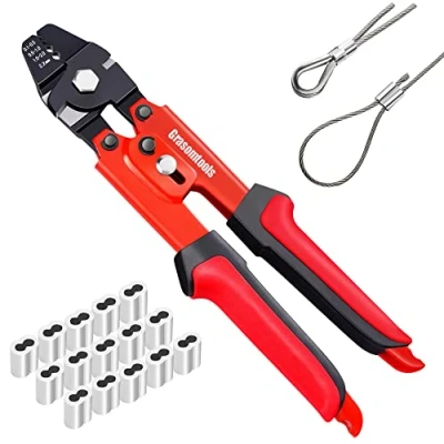 Afbeelding van Krimpgereedschap, Draadkabel tot 2,2 mm Swager Crimper Vissen Draad Krimpgereedschap met 100 STKS Aluminium Dubbele Vat Metalen kap Krimpen Loop Mouwen Kit
