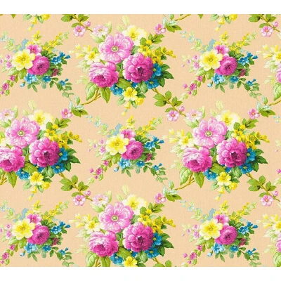 Afbeelding van TRADITIONEEL KLASSIEKE BLOEMEN BEHANG Franse Stijl rose geel groen roze A.S. Création Château 5
