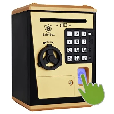 Afbeelding van Fimleiy Kinderkluis, beschermt geheimen met een code, automatische muziekinvoer, controleerbare openingstijd, spaarpot vingerafdrukbevestiging, grappig cadeau voor kinderen vanaf 6 jaar. (goud)
