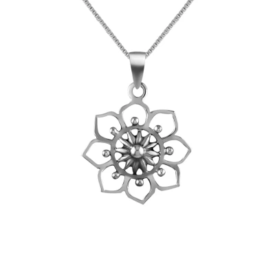 Afbeelding van Zilveren ketting dames met hanger, opengewerkte bloem