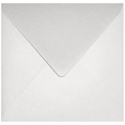 Afbeelding van Netuno 100 parelmoer wit vierkante enveloppen zonder venster 153x153mm Aster Metallic White puntflap glanzend voor uitnodigingen wenskaarten bedankbriefje