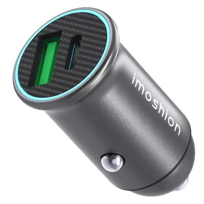 Afbeelding van Mini autolader 2 poorten USB A Quick Charge C Power Delivery 60W van iMoshion Zwart Kunststof