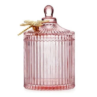 Afbeelding van AmeliaHome Opbergdoos met deksel, organizer van glas, cosmeticakist Libelle, 10,5 x 16,6 cm, Dragonfly poederroze