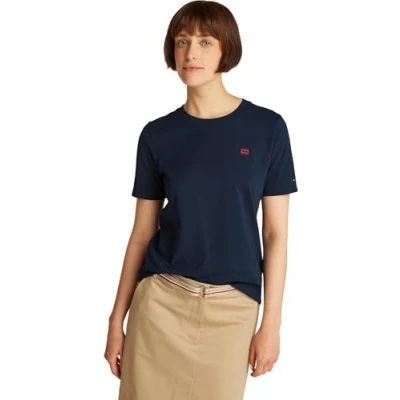 Afbeelding van Tommy Hilfiger Contrast FLAG TEE Tshirt basic, Dames, Maat: Small, Dark night navy