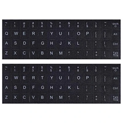 Afbeelding van 2 stuks Engelse toetsenbordstickers, universele toetsenbordletters vervangende sticker wit lettertype op zwarte achtergrond voor computer laptop notebook desktop, matte toetsenbord alfabetstickers