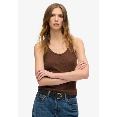 Afbeelding van Superdry Essential Button Down Mouwloos T shirt Bruin S M Vrouw