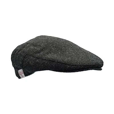 Afbeelding van WALKER AND HAWKES Heren Grijs Bruin 100% Schotse Harris Tweed Oakmoor Flat Cap, Geweer Metaal, XL