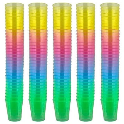 Afbeelding van 160 stuks herbruikbare partyborrelglazen van kunststof, regenboogkleuren, plastic bekers, partybekers, borrelglaasjes herbruikbaar, vaatwasserbestendig (29 ml)