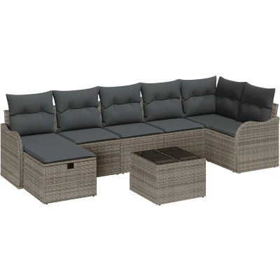 Afbeelding van vidaXL 8 delig tuinbankstel met kussens grijs poly rattan