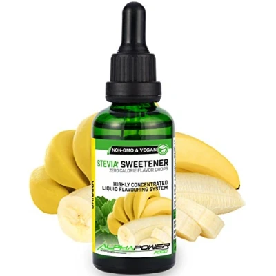 Afbeelding van ALPHAPOWER FOOD® Stevia Flavour Drops, Vegan, flüssig liquid 1x50ml Aroma Banane, Lebensmittel flavor Konzentrat &amp; Geschmackstropfen Flave Tropfen ohne Zucker, Flavdrops zum Essen Backen