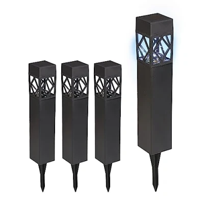 Afbeelding van Relaxdays solar tuinlamp set tuinverlichting zwarte solarlamp led padverlichting Pak van 4