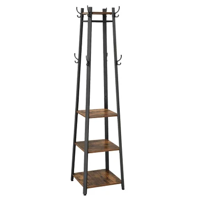 Afbeelding van ACAZA Staande kapstok industriële look 8 haken 45x181x45 cm vintage bruin