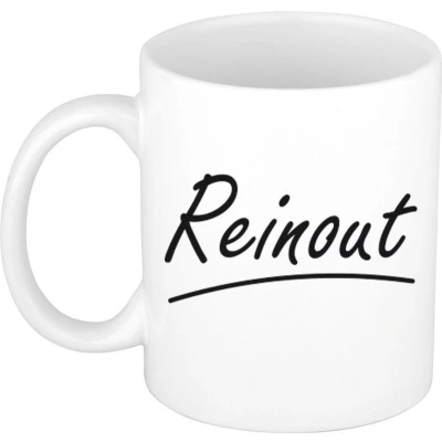 Afbeelding van Reinout voornaam kado beker / mok sierlijke letters gepersonaliseerde met Naam mokken