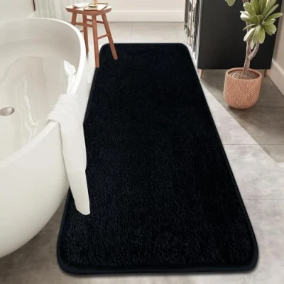 Afbeelding van Rururug Zwarte badmat 120 x 50 cm absorberende badkamermat antislip wasbare badmatten voor badkamer, zachte microvezel badkamertapijt