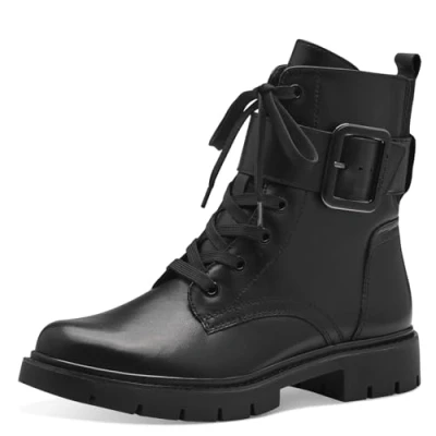Afbeelding van Tamaris Enkellaarsjes met plateauzool, Dames, Maat: 36, Black nappa Leer/ synthetisch
