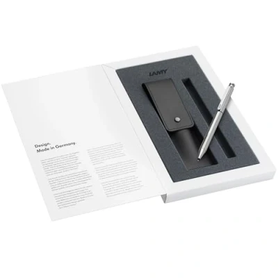 Afbeelding van LAMY Set van 1 x Twin Pen 645 meerpsysteem balpen en potlood roestvrij staal in zilver 1x etui zwart voor twee schrijfgerei