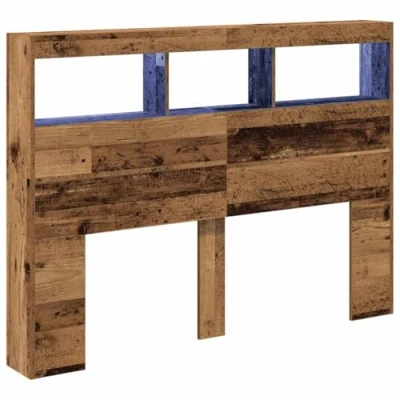 Afbeelding van Hoofdbordkast met LED 140x17x102 cm oud hout