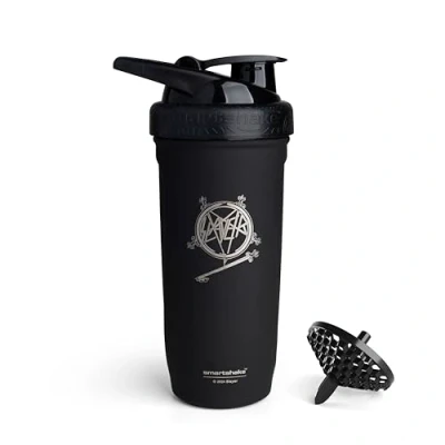 Afbeelding van Smartshake Rockband Reforce Eiwitshakerfles, roestvrij staal, 700 ml, lekvrij, schroefdeksel, BPA vrij, niet geïsoleerd, uniseks, Slayer, South of Heaven logo op fles