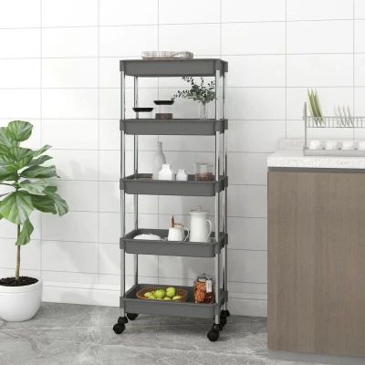 Afbeelding van vidaXL Keukentrolley 5 laags 42x29x128 cm ijzer en ABS grijs
