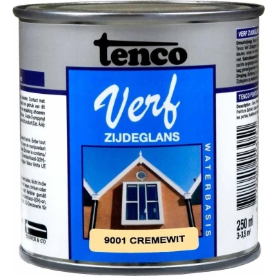 Afbeelding van Tenco TencoVerf Waterbasis Zijdeglans 0,25 ltr crèmewit (RAL 9001) Zijdeglansverf voor hout binnen (waterbasis)