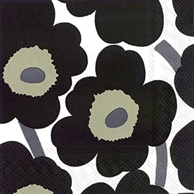 Afbeelding van Marimekko Finse ontwerper UNIKKO wit zwart grote bloemen luxe traditionele papieren tafels 20 in verpakking