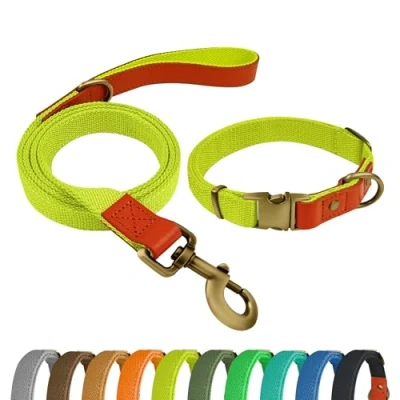 Afbeelding van QRDA Halsband en Leiband Set Fluorescerend Geel Gepersonaliseerde Verstelbare Tactische Riem voor Honden Kleine Middelgrote Grote