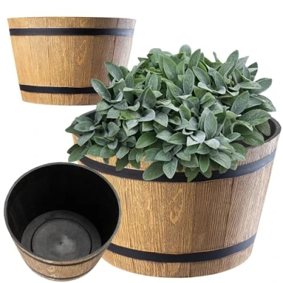Afbeelding van KADAX Bloempot, plastic bloemenbak, ronde plantenbak, voor binnen en buiten, plantenbak bloemen, huis, tuin, balkon, terras, weerbestendig (diameter 23 cm, beige)