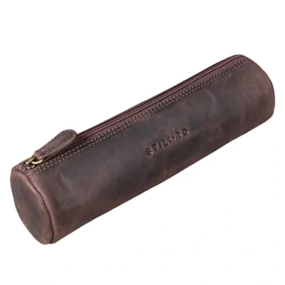 Afbeelding van STILORD &#039;Miller&#039; Pennenzak Leer Pennenetui Ronde Vintage Potloodhouder Etui voor Heren en Dames Pennenhoesje Pencil Case van Echt Leer, Kleur:donker bruin