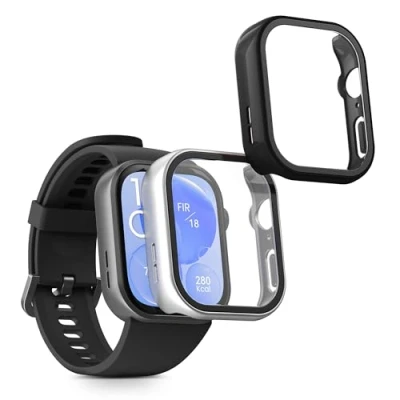 Afbeelding van kwmobile 2x cover geschikt voor Huawei Watch Fit 3 Fitnesstracker van gehard glas en kunststof frame set zilver / zwart