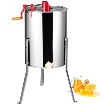 Afbeelding van VEVOR Handmatige Honing Extractor Tangentiële Roestvrij Staal 4/8 Frame 45mm Valve Diagonale 48x16/23cm Honingraat Maat Transparant Deksel Bijenteelt Imker Accessoires