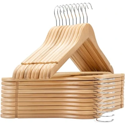 Afbeelding van edihome, houten kleerhanger, 20 set, hanger van massief hout, antislip broekstang, inkepingen in het schoudergedeelte, 360 draaibare haak, voor pakken, overhemden (Hout, eenheden)