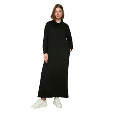 Afbeelding van Trendyol Zwarte Oversized Staande Kraag Kant Detail Lange Gebreide Jurk Tctss22Eb0132