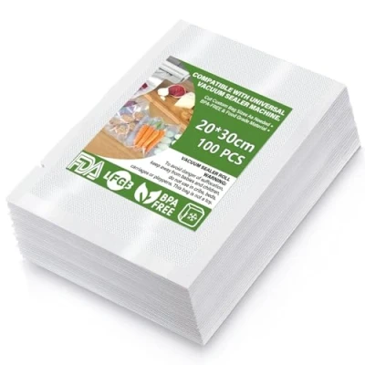 Afbeelding van Vacuümzakken voor levensmiddelen, 100 zakken, wafel luchtvacuümzakken, geschikt alle vacuümmachines, het bewaren van levensmiddelen en koken, BPA vrij (20 x 30 cm)