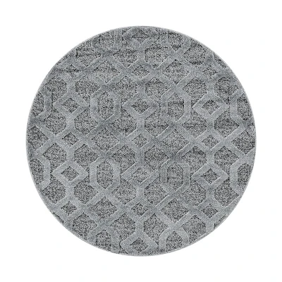 Afbeelding van Rond scandinavisch vloerkleed Pitea Tile Grijs Ø 200cm Adana Carpets