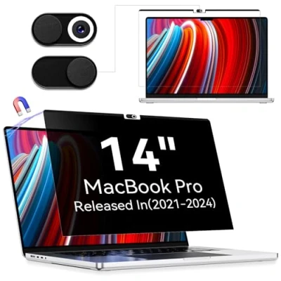 Afbeelding van Magnetische privacyfilter, compatibel met MacBook Pro 14 inch (2021 2023) M1 A2442/M2 A2779/M3 A2992 A2918, 14,2 inch, afneembaar, anti spy glare blauwlicht, voor Mac laptop, privacy, privacyfolie,