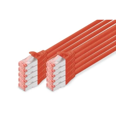 Afbeelding van DIGITUS LAN kabel Cat 6 3m 10 stuks RJ45 netwerkkabel S/FTP afgeschermd Compatibel met 6A &amp; 7 Rood