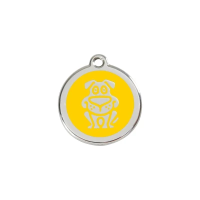 Afbeelding van Dog Yellow roestvrijstalen hondenpenning small/klein dia. 2 cm RedDingo