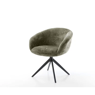 Afbeelding van DELIFE Draaistoel Vinka Flex met armleuning chenille olijfgroen kruisframe breed zwart 360 draaibaar rocker functie pocketveer kern