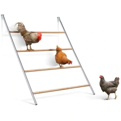 Afbeelding van IDMarket Grote zitstang voor kippen, 4 niveaus, van hout, compatibel met buitenren
