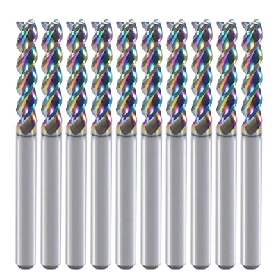 Afbeelding van 1/8 &quot;Carbide Square End Mill voor aluminium kopertoepassingen, 3 fluit, 1/8&quot; snijdiameter, schacht, DLC coating, CNC freesbits, eindfrezen, U type ontwerp, 10 pack (3.175 * 3.175 15mm)