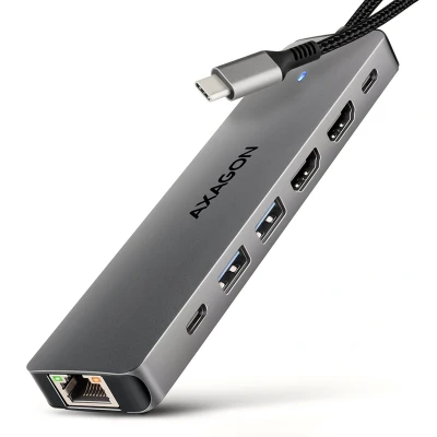 Afbeelding van Axagon HMC 7HX2 USB C 5Gbps DUAL 4K DISPLAY 7in1 hub (USB C, 7 Havens), Docking station + hub, Grijs