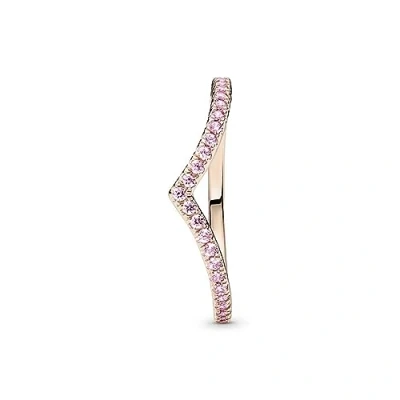 Afbeelding van PANDORA Timeless Wishbone Funkelnder Rosafarbener Ring aus 14 Karat Rosévergoldeter Metalllegierung mit Cubic Zirkonia, Größe: 54, 186316C02 54