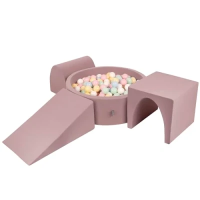 Afbeelding van KiddyMoon Schuimspeelplaats Met Rond Ballenbad (300 Ballen) Ballenbakken Voor Baby&#039;s Speelbad Hindernisbanen, Erika: Pastel Blauw/Pastel Geel/Wit/Munt/Poeder Roze