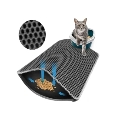 Afbeelding van kattenbakmat, 60 x 40 cm, dubbele laag, waterdicht, kattenbak, honingraatmat, kattenbak voor strooisel controle, grijs, kattenbakmat toilet